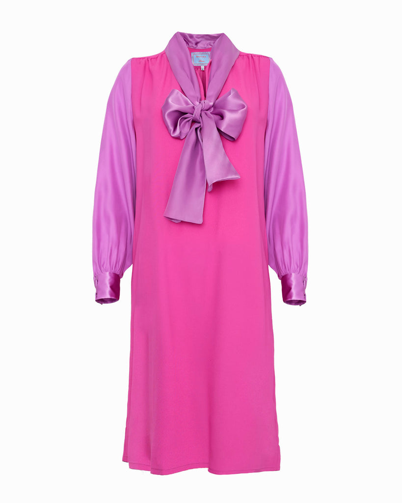 SLOANE TIE-NECK DRESS - PINK & ORCHID