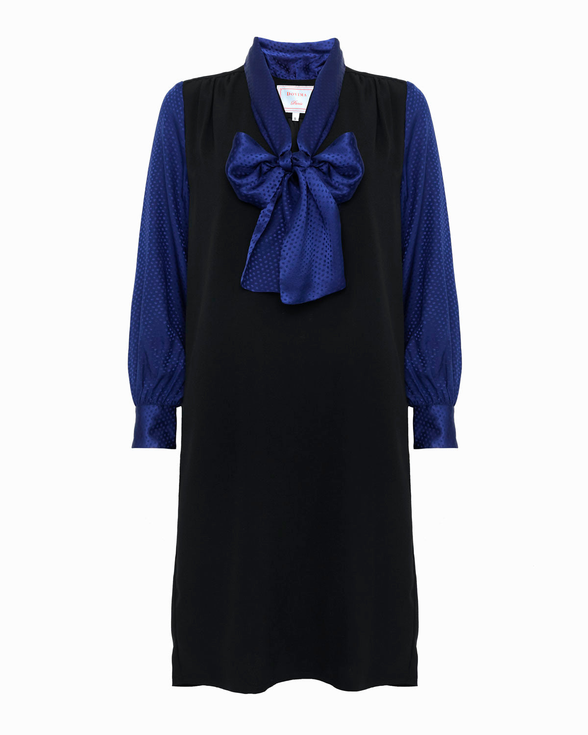 SLOANE BLACK & NAVY TIE-NECK DRESS - DOVIMA Paris Dovima Paris SLOANE BLACK & NAVY TIE-NECK DRESS - DOVIMA Paris Dovima Paris