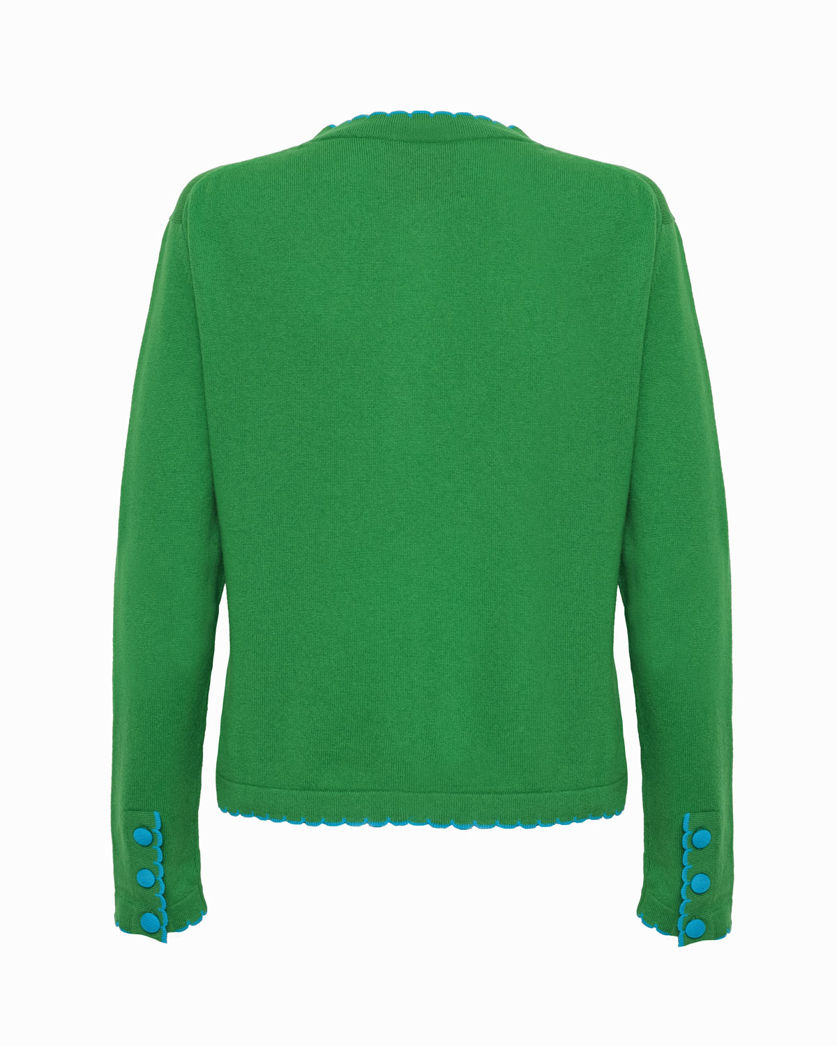 SPENCER SCALLOP EDGE ROUND-NECK LONG SLEEVE FITTED CARDIGAN - Green