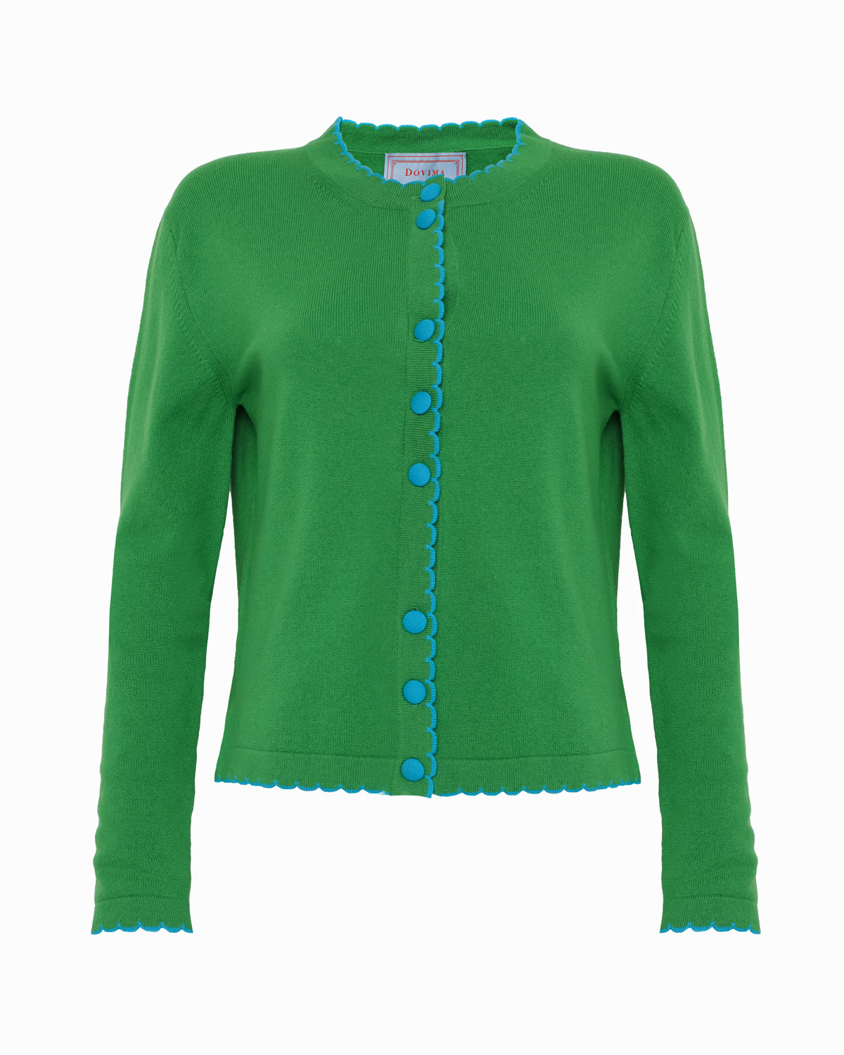 SPENCER SCALLOP EDGE ROUND-NECK LONG SLEEVE FITTED CARDIGAN - Green