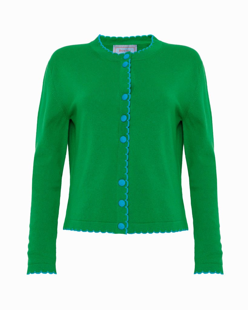 SPENCER SCALLOP EDGE ROUND-NECK LONG SLEEVE FITTED CARDIGAN - Green
