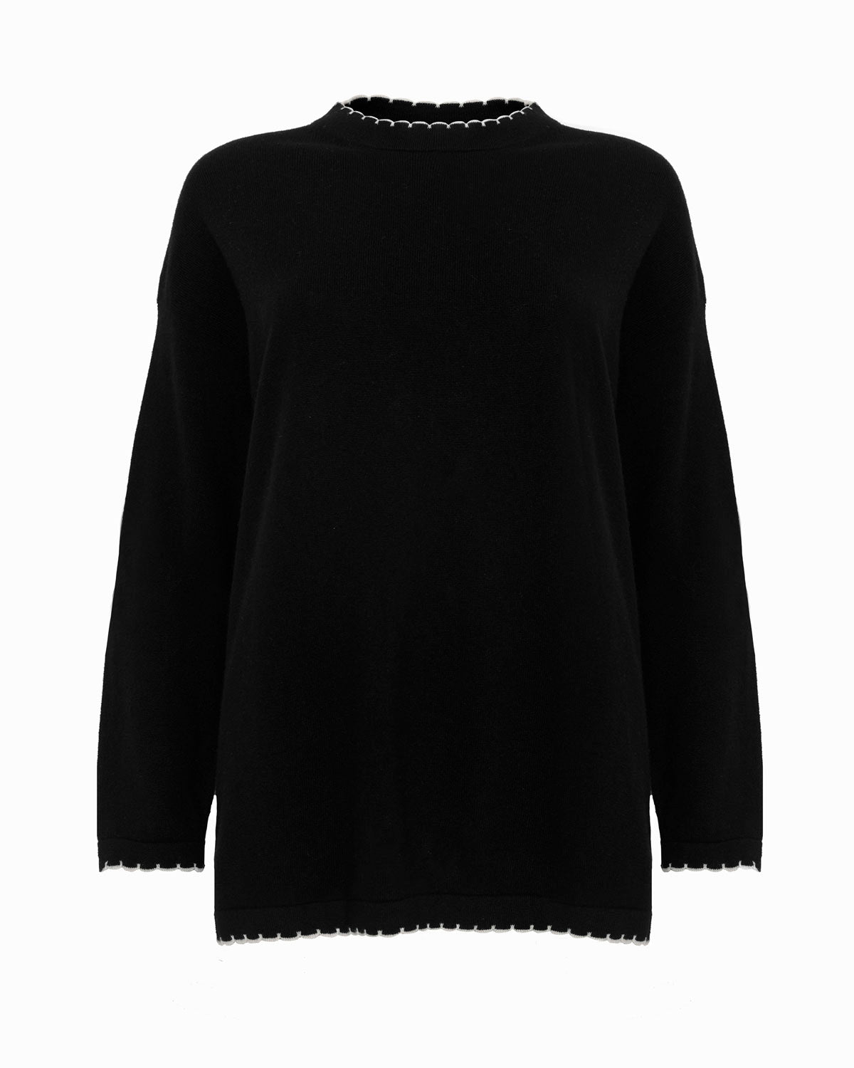 THOMSON SCALLOP EDGE ROUND-NECK LONG SLEEVE TUNIC SWEATER - Black