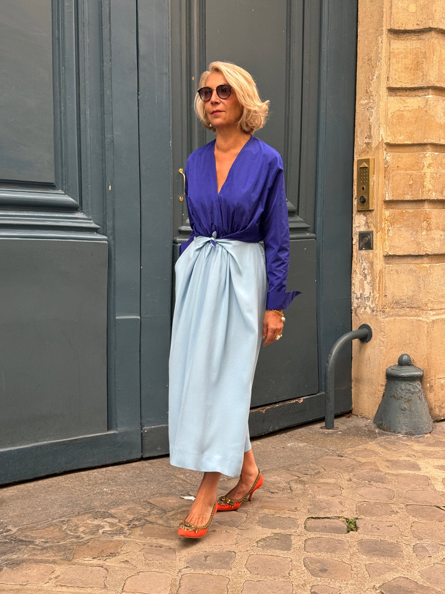 DELLA DRESS - COBALT BLUE RADZIMIR TAFFETA TOP WITH WEDGEWOOD BLUE