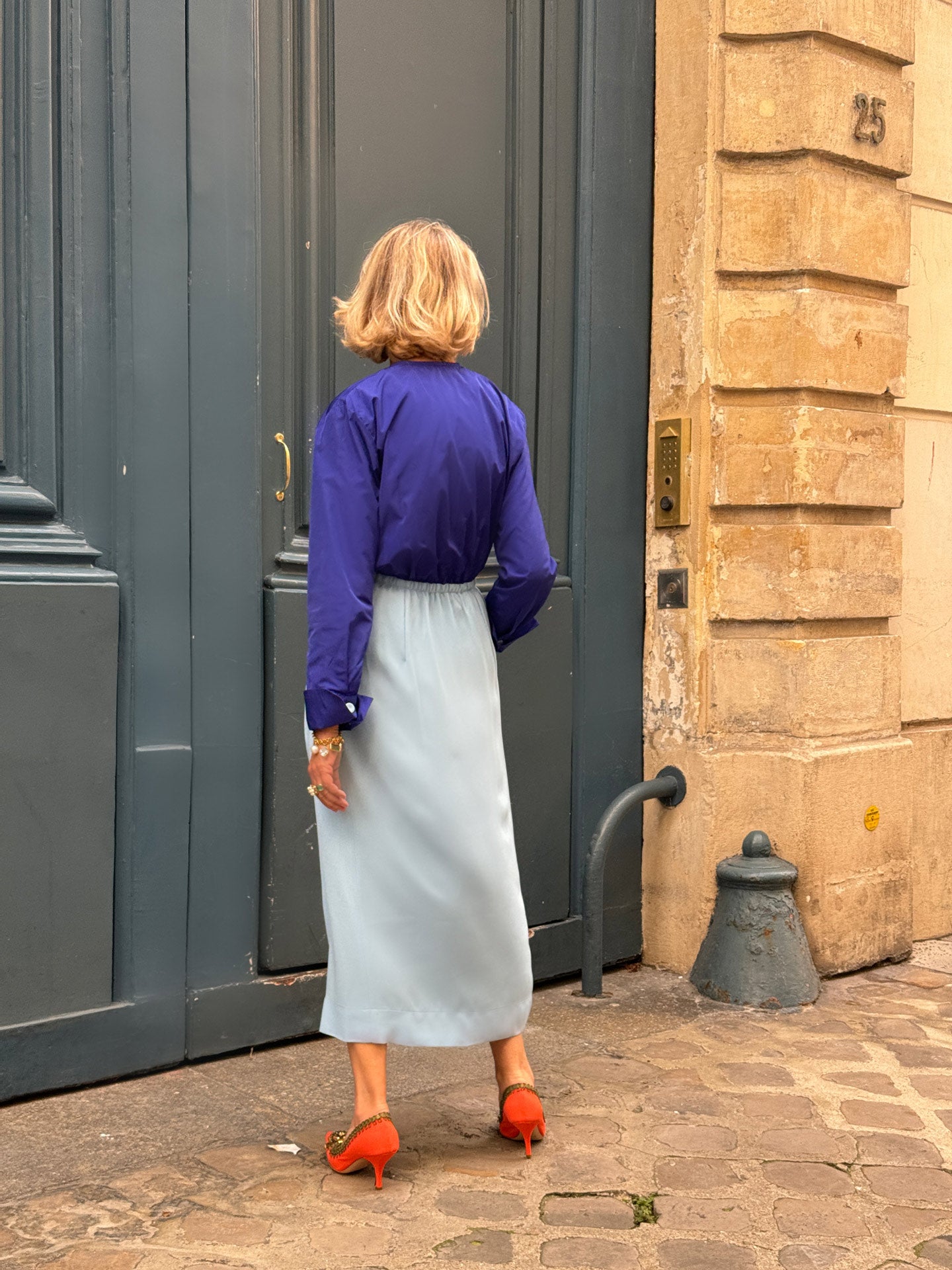 DELLA DRESS - COBALT BLUE RADZIMIR TAFFETA TOP WITH WEDGEWOOD BLUE SILK SATIN SKIRT
