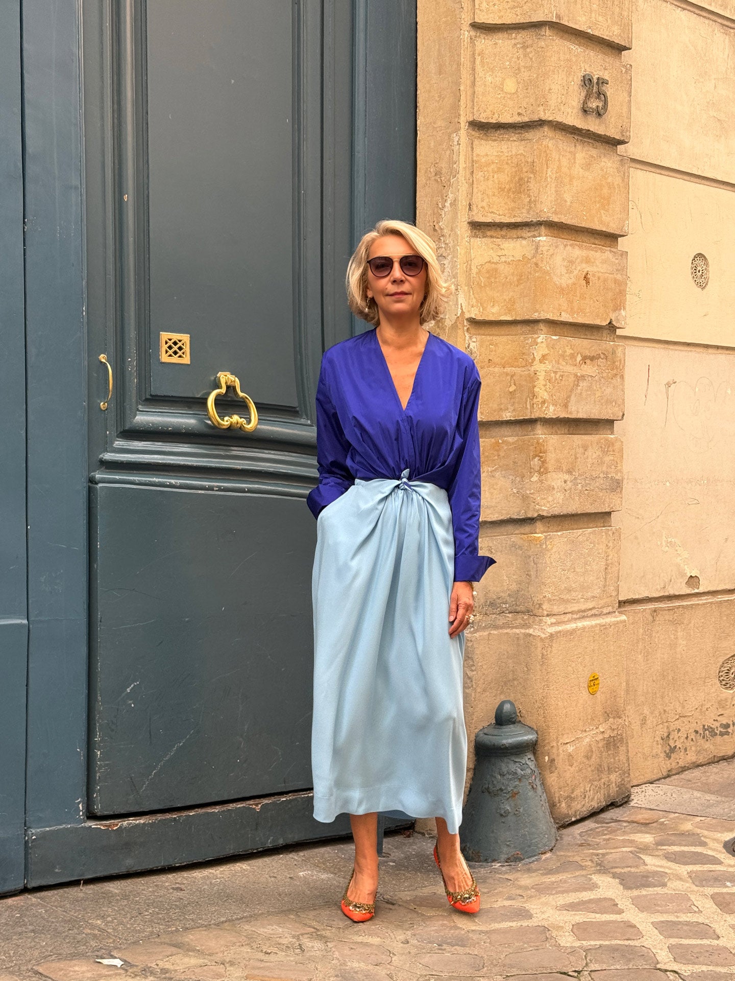 DELLA DRESS - COBALT BLUE RADZIMIR TAFFETA TOP WITH WEDGEWOOD BLUE
