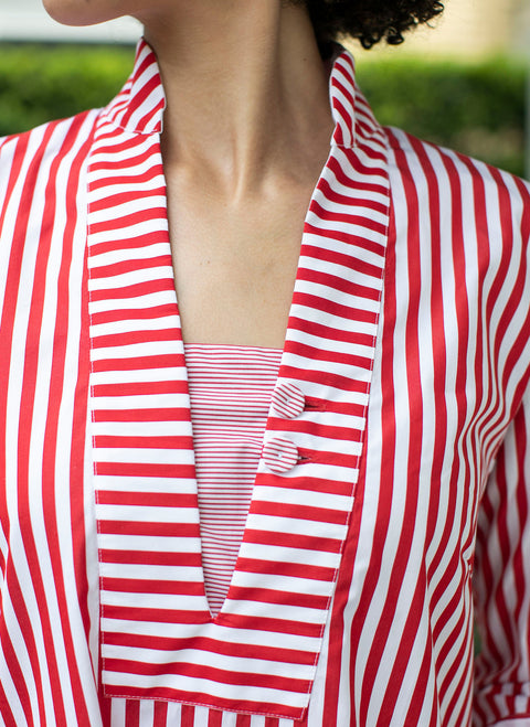 open lace back dress DORIAN DRESS RED WHITE STRIPES – Dovima Paris