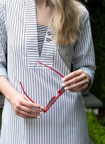 DORIAN DRESS BLACK WHITE STRIPES