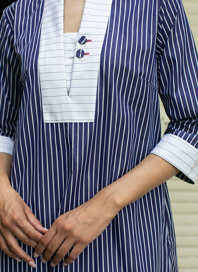 DORIAN DRESS DARK NAVY WHITE STRIPES