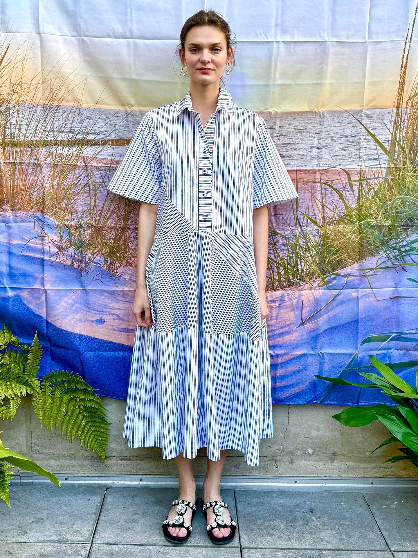 MINTY - ASYMETRICALLY SEAMED BLACK & WHITE STRIPE DRESS – Dovima Paris