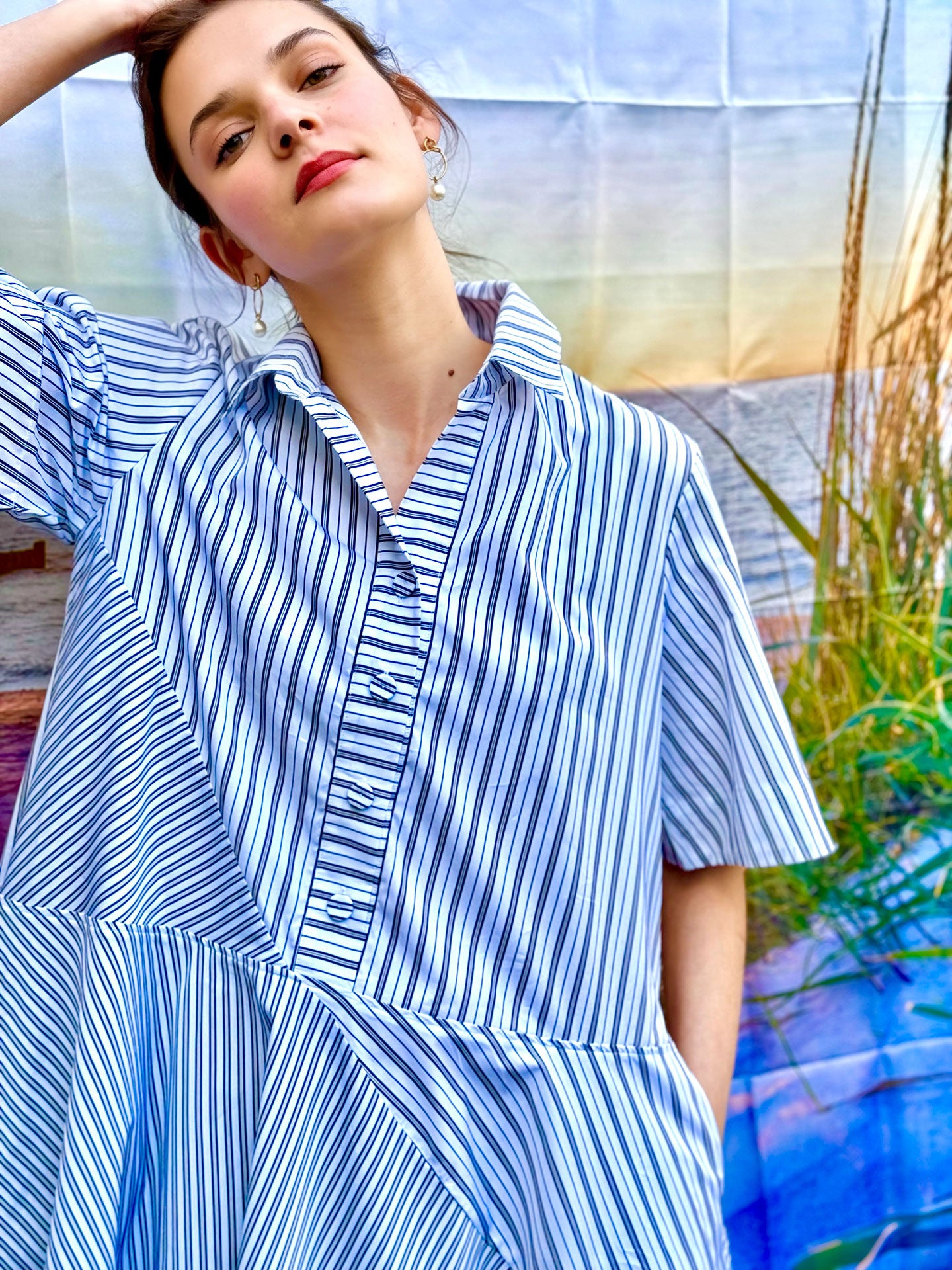 MINTY - ASYMETRICALLY SEAMED BLACK & WHITE STRIPE DRESS Dovima Paris MINTY - ASYMETRICALLY SEAMED BLACK & WHITE STRIPE DRESS Dovima Paris