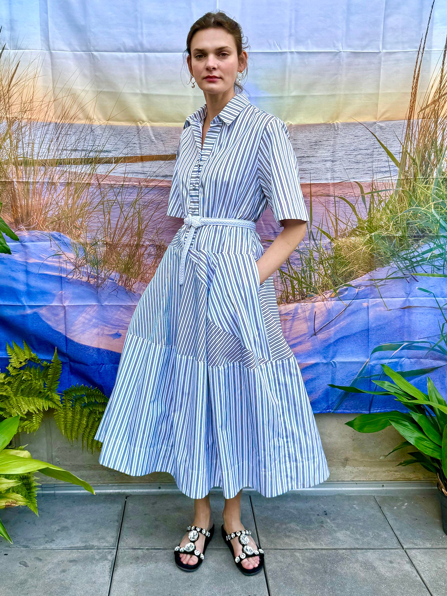 MINTY - ASYMETRICALLY SEAMED BLACK & WHITE STRIPE DRESS MINTY - ASYMETRICALLY SEAMED BLACK & WHITE STRIPE DRESS