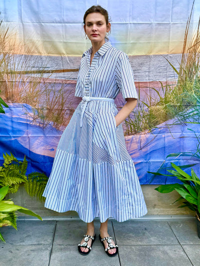 MINTY - ASYMETRICALLY SEAMED BLACK & WHITE STRIPE DRESS
