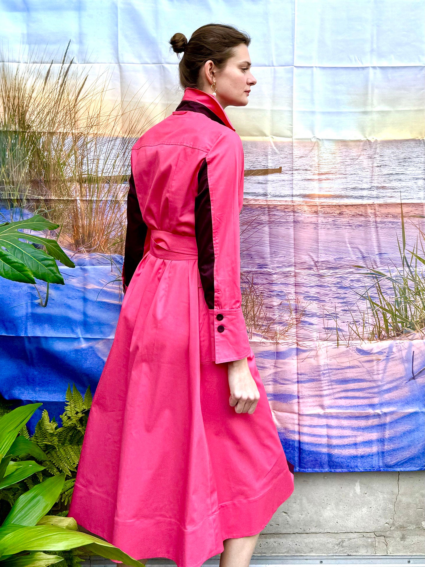 NELSON - Geranium pink long-line button thru coat dress Dovima Paris NELSON - Geranium pink long-line button thru coat dress Dovima Paris