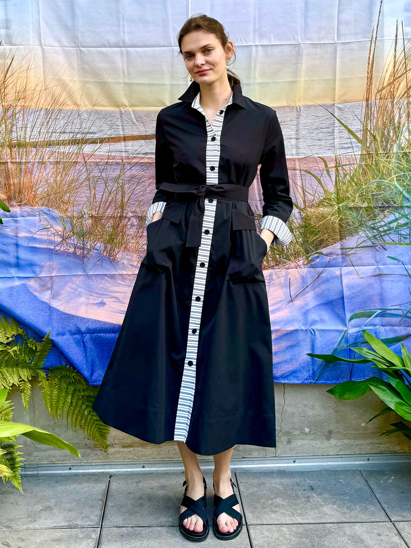 NELSON Black long-line button thru coat dress