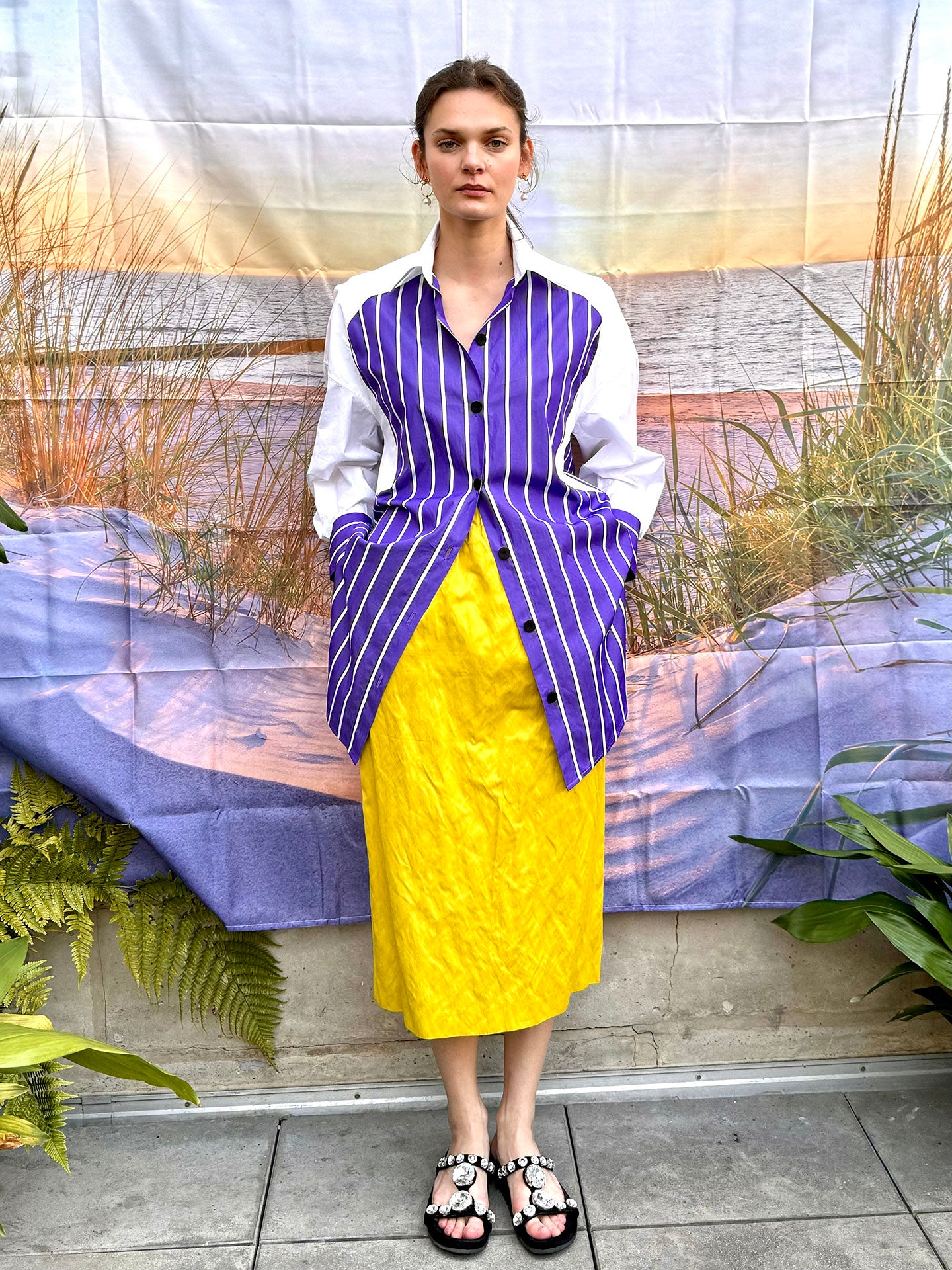 PARKER - Violet & White Stripe long-sleeved oversize shirt/dress Dovima Paris PARKER - Violet & White Stripe long-sleeved oversize shirt/dress Dovima Paris