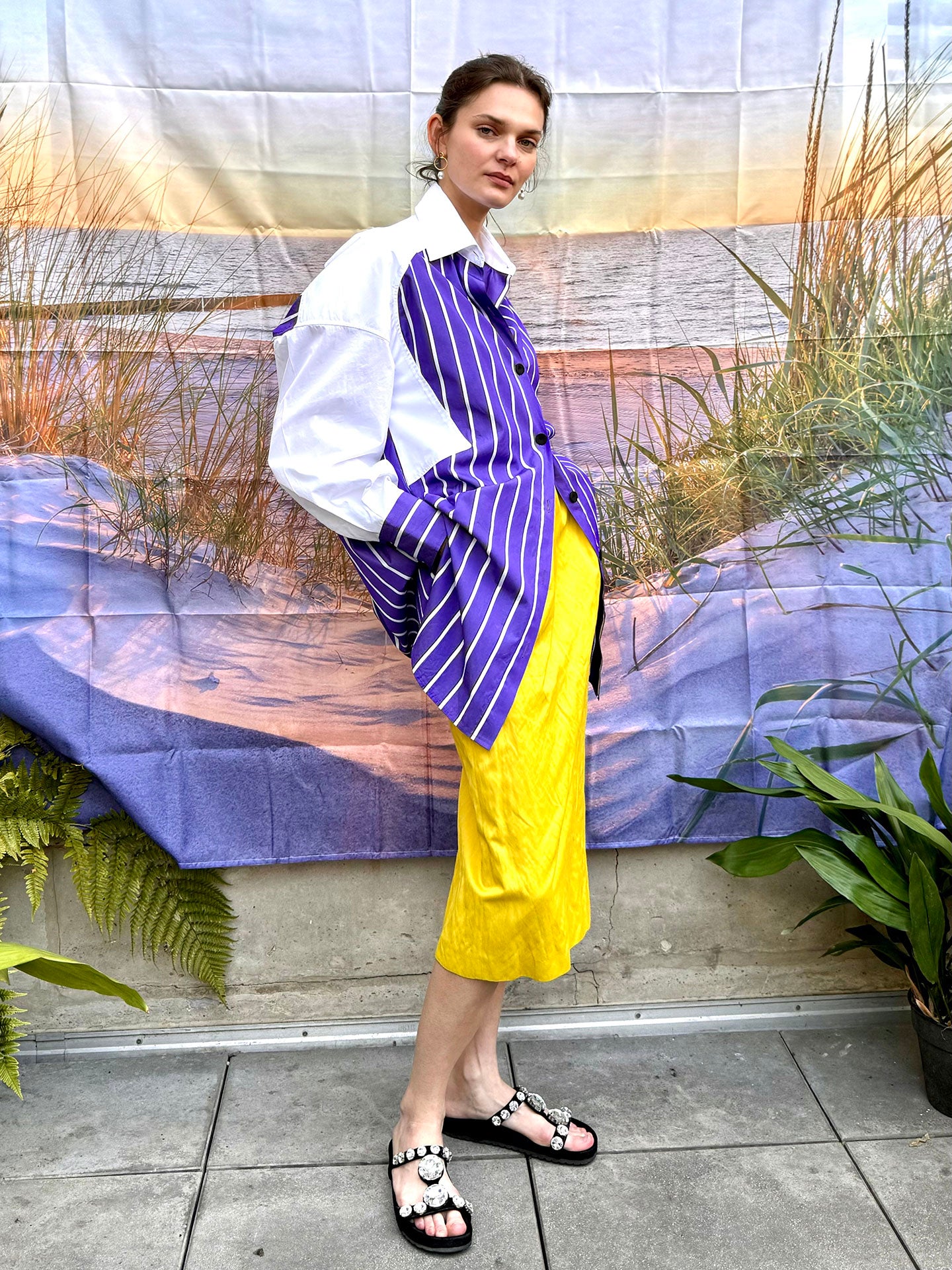 PARKER - Violet & White Stripe long-sleeved oversize shirt/dress