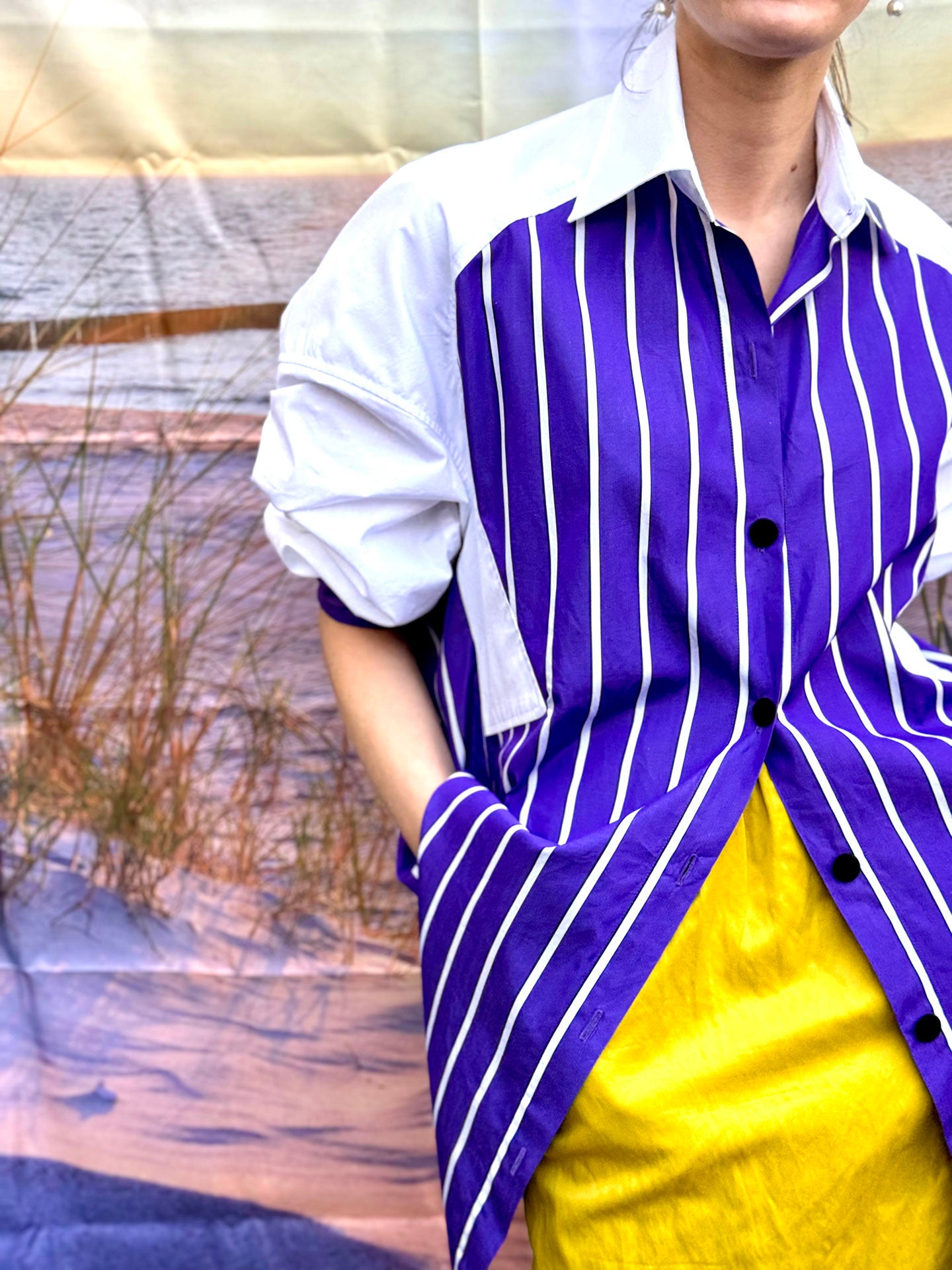 purple and white striped dress shirt Leeward Dress Shirt