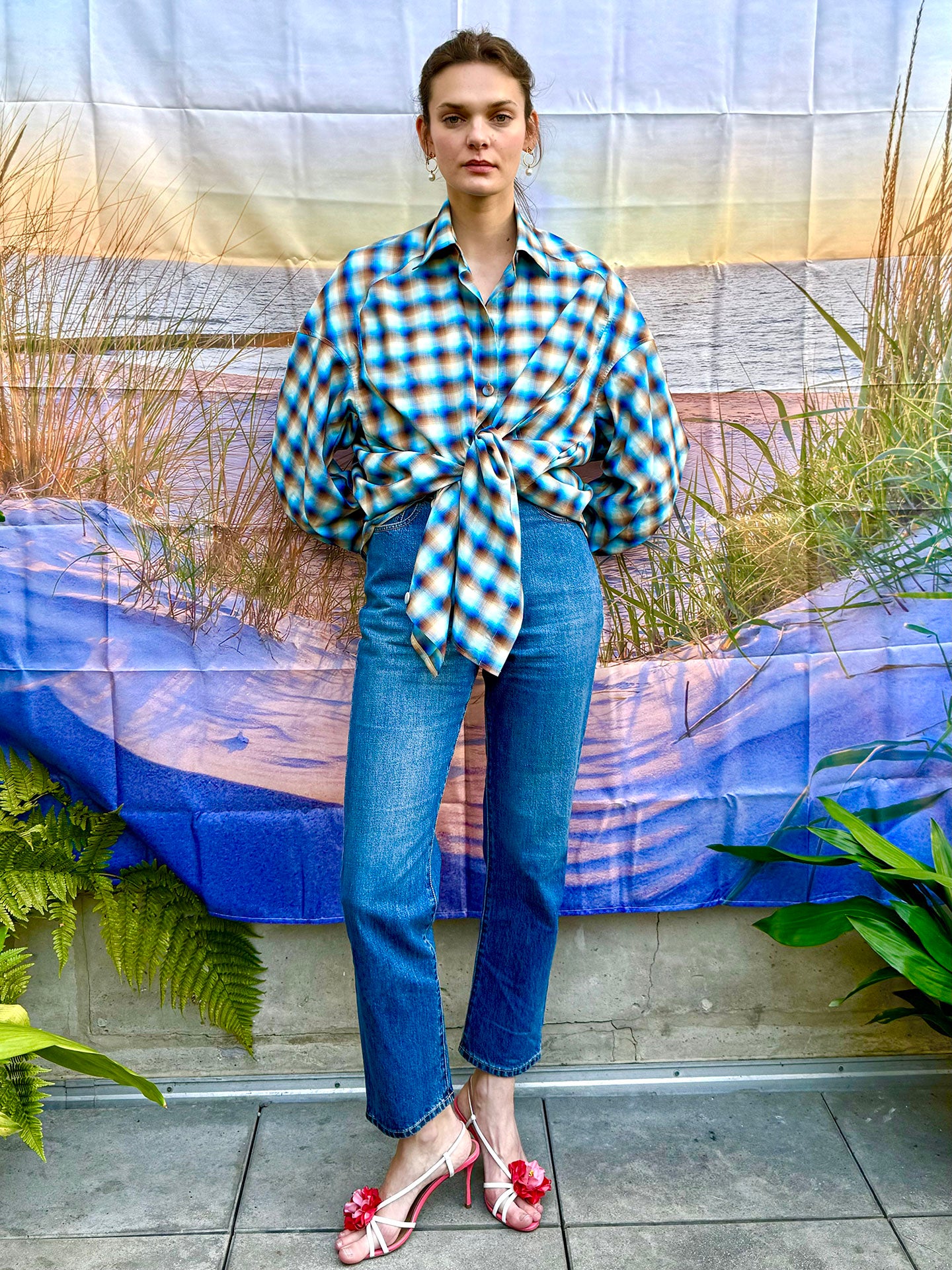plaid oversized shirt dress Blczomt Midi Women Dress Long Sleeve Plaid Blue Dressy Casual Shirt Dress Crew Neck Trendy Soft Dresses, Women's, Size: 4,6,8,10,12,14,16,18,20