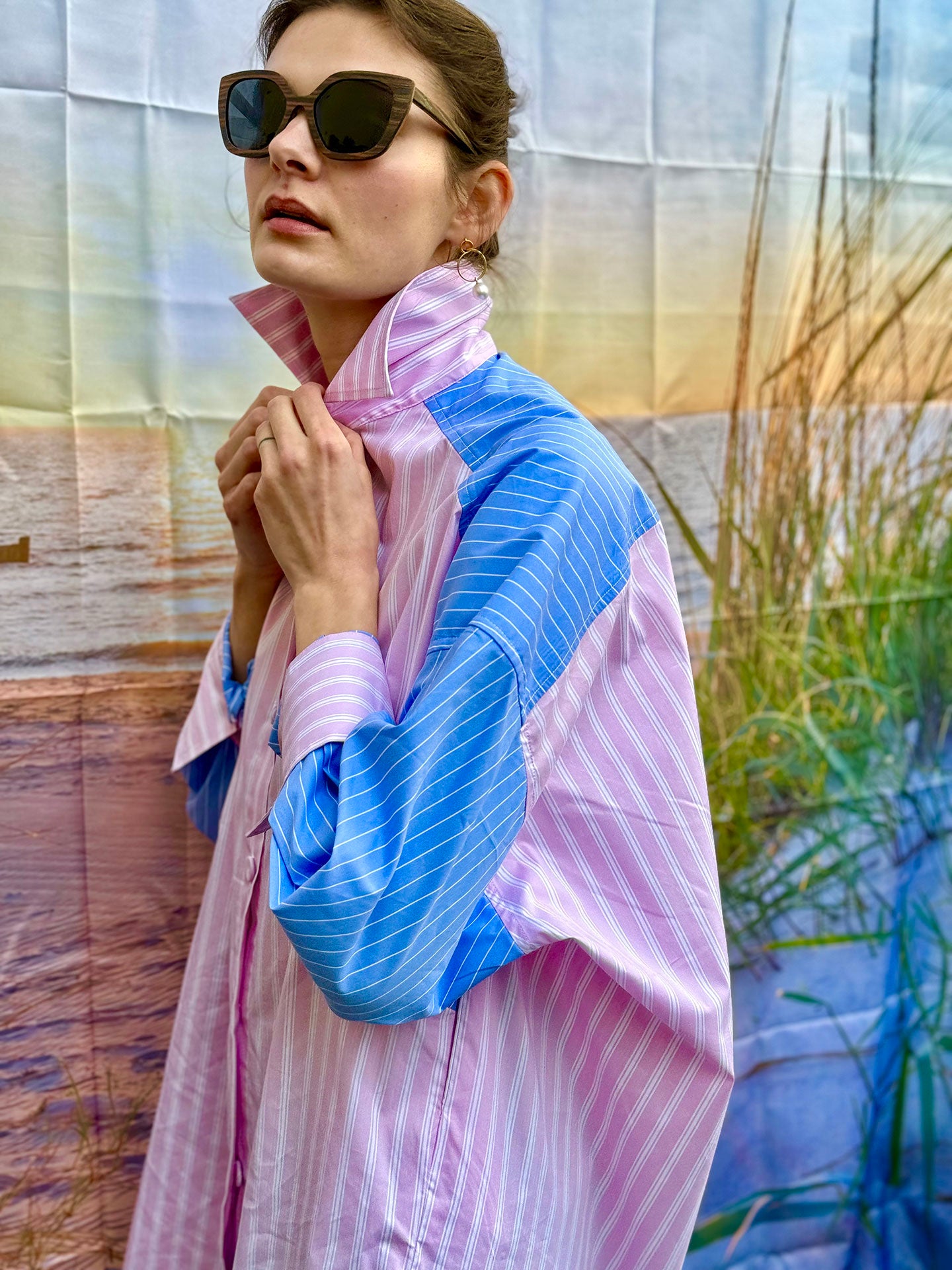 PARKER - Light Pink Stripe long-sleeved oversize shirt/dress Dovima Paris PARKER - Light Pink Stripe long-sleeved oversize shirt/dress Dovima Paris