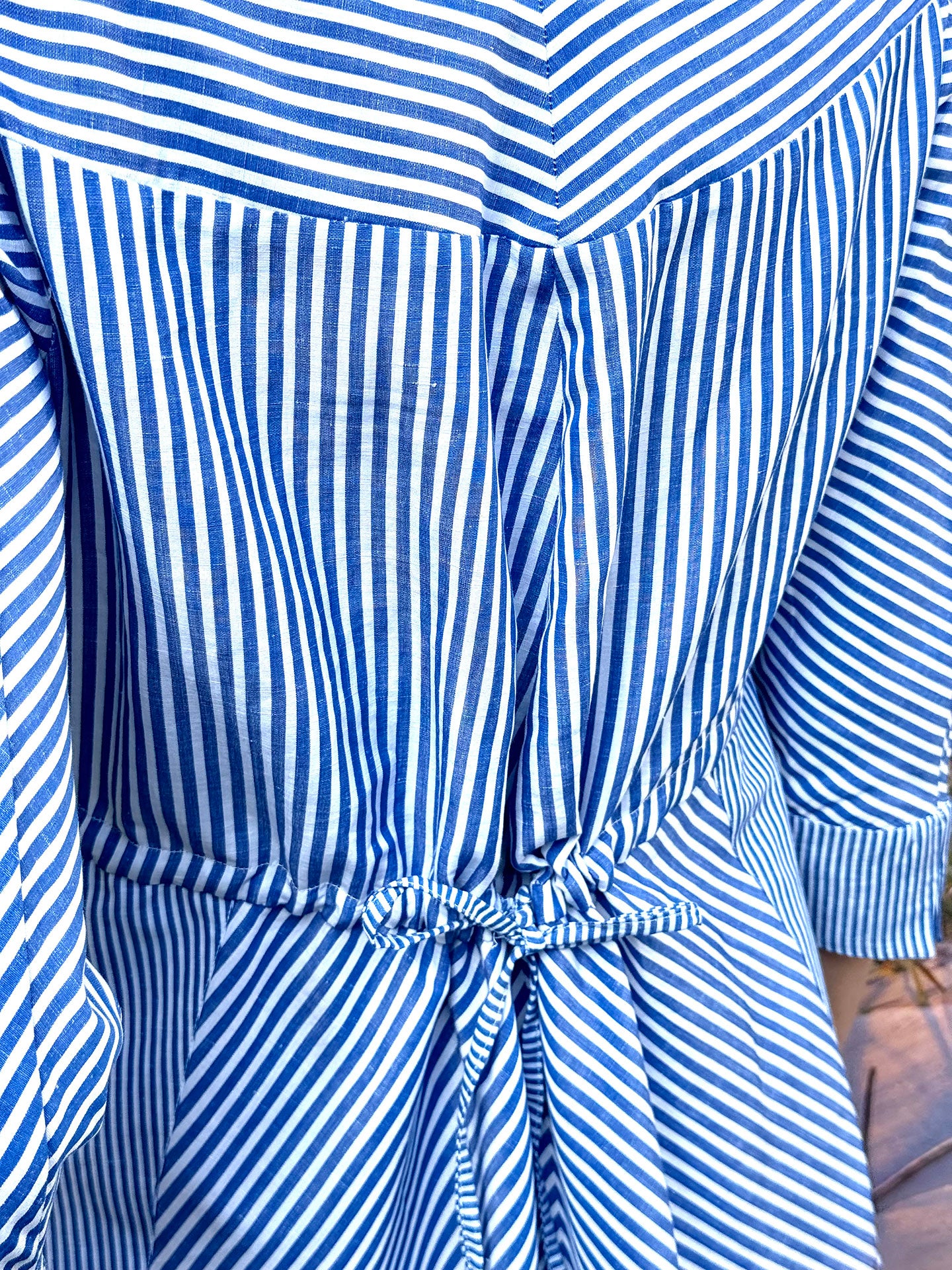 CONRAD - Blue Stripe semi-fitted Kaftan V-neck cotton/linen dress