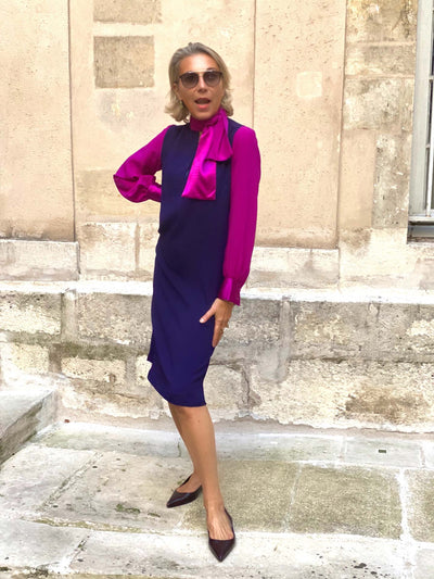 SLOANE TIE-NECK DRESS - VIOLET & CERISE