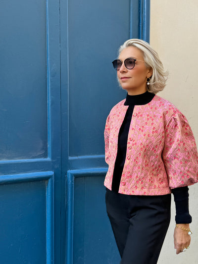 JUNO JACKET - ALYSSA FLORAL SOFT GOLD & PINK JACQUARD