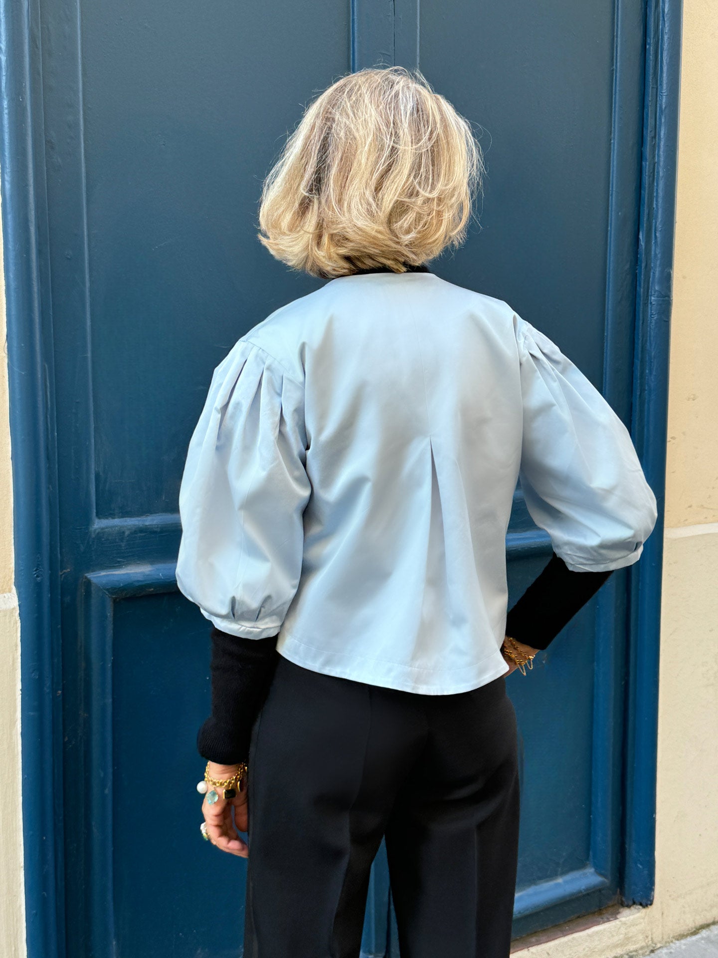 JUNO JACKET - DELICATE BLUE SATIN DUCHESS