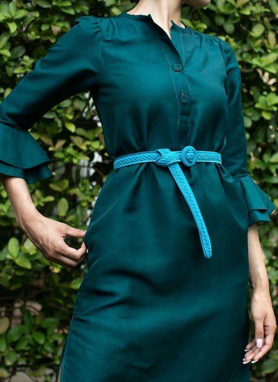 JULES DRESS DARK GREEN LINEN - Limited edition