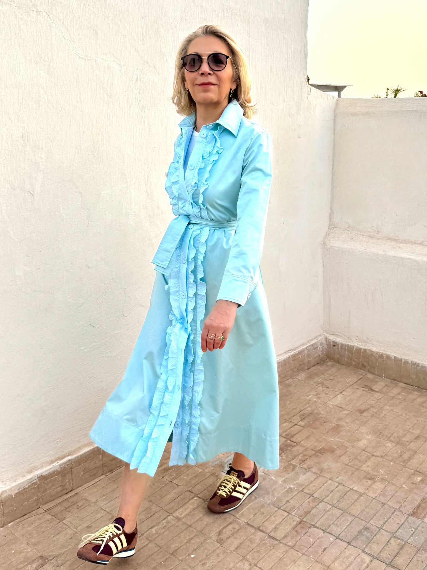 REEVES FRILL SHIRT DRESS - SEAFOAM POPLIN – Dovima Paris