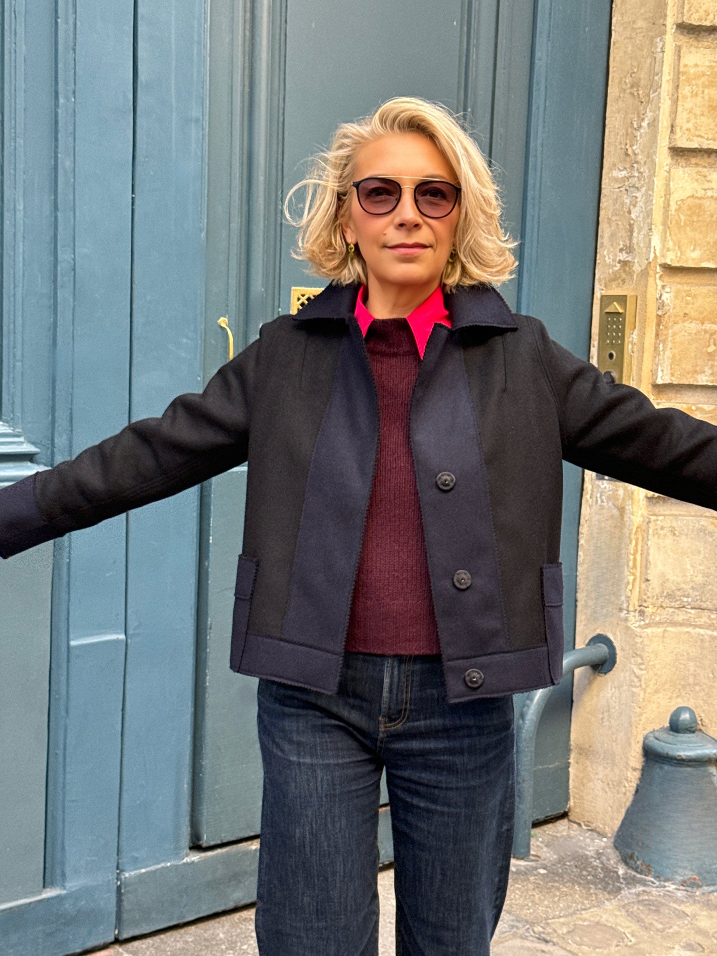 TATE JACKET - NAVY BLACK DOUBLE FACE WOOL CASHMERE MIX