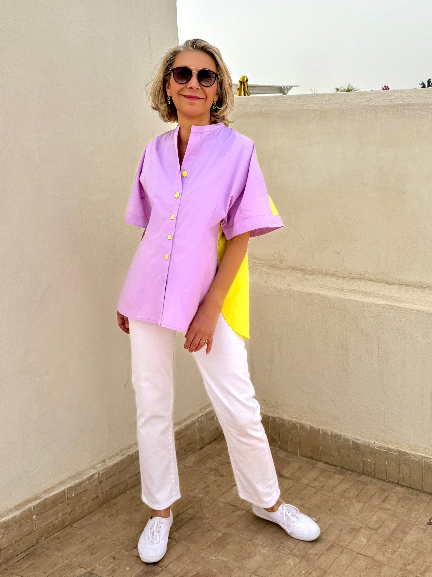 WALKER LONG SHIRT - ORCHID PINK & LEMON VERBENA POPLIN – Dovima Paris