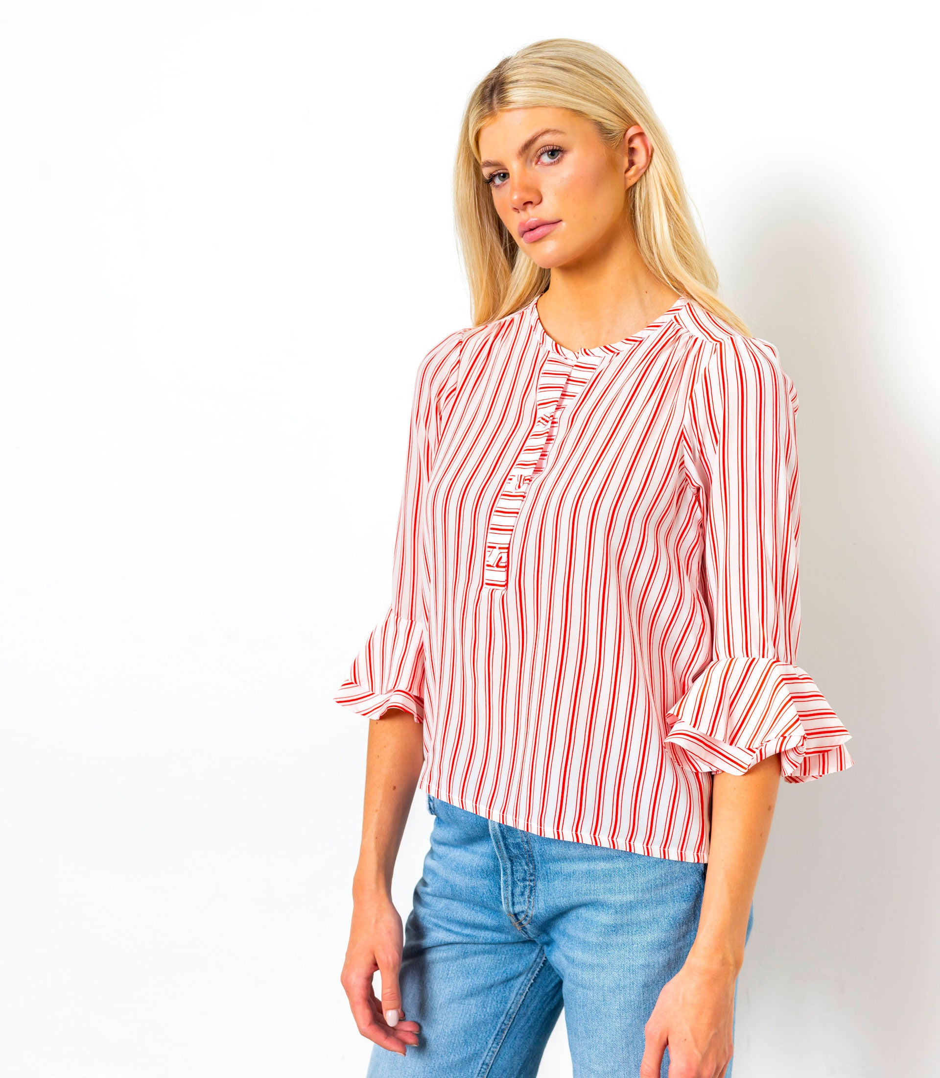 WREN SHORT BLOUSE - Stripe Printed Silk