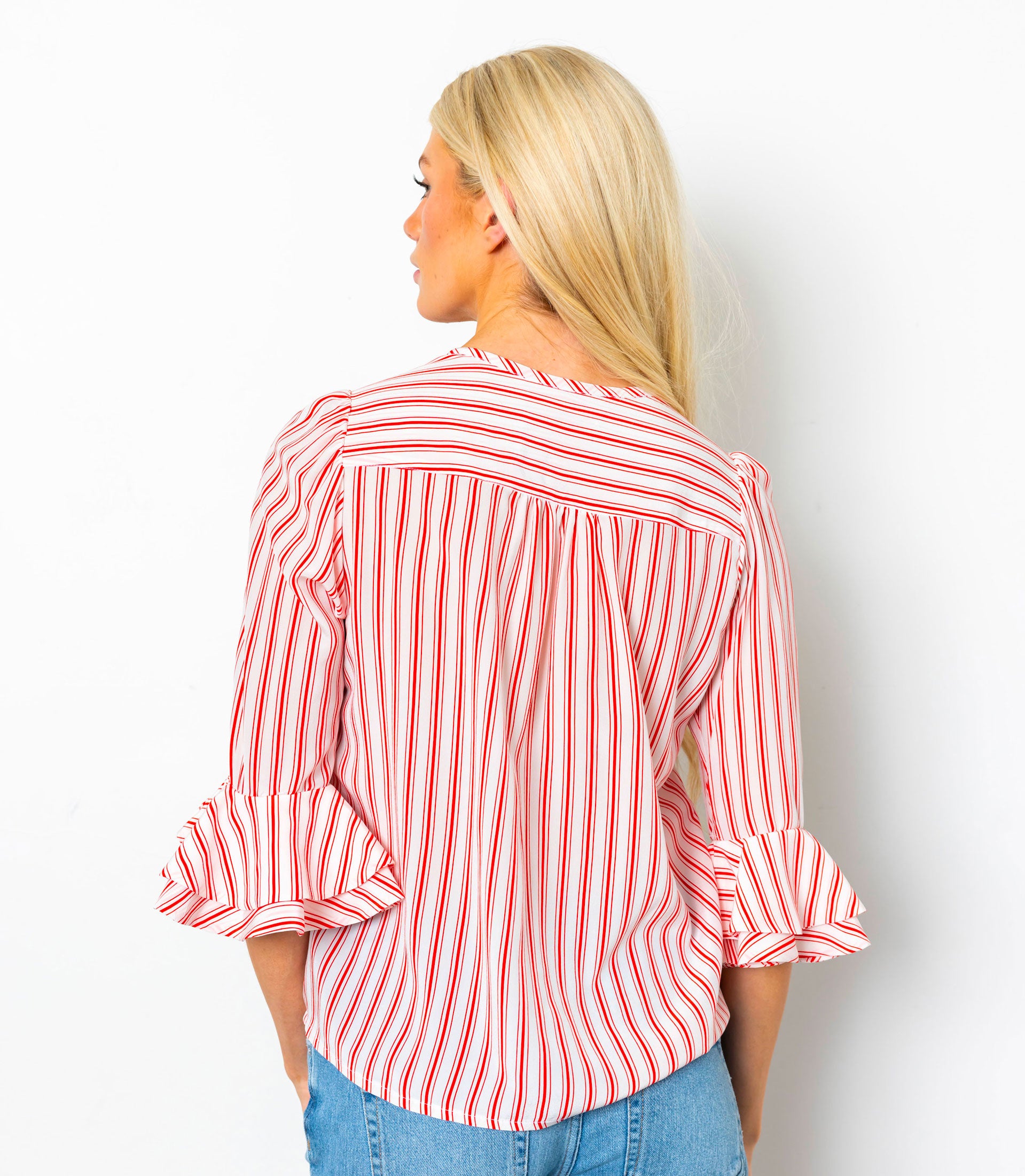 WREN SHORT BLOUSE - Stripe Printed Silk