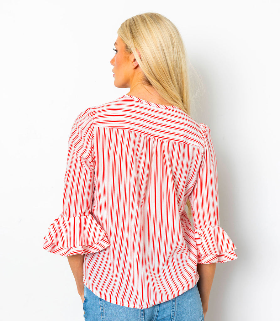 WREN SHORT BLOUSE - Stripe Printed Silk