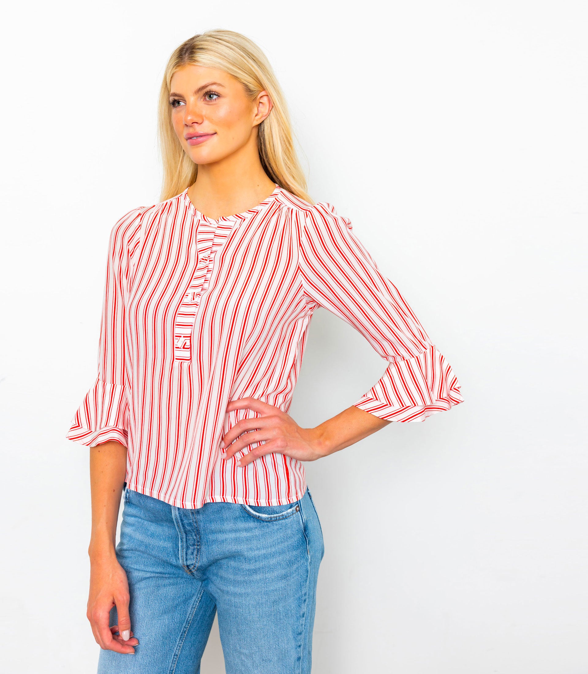 WREN SHORT BLOUSE - Stripe Printed Silk