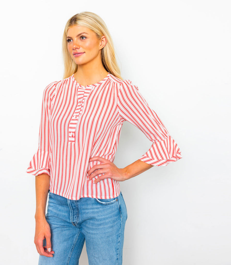 WREN SHORT BLOUSE - Stripe Printed Silk