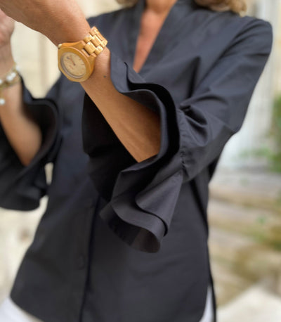 AERIN BLOUSE - PLAIN BLACK FINEST COTTON POPLIN