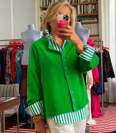 EDISON SCALLOP EDGE ROUND-NECK LONG SLEEVE CARDIGAN - Green