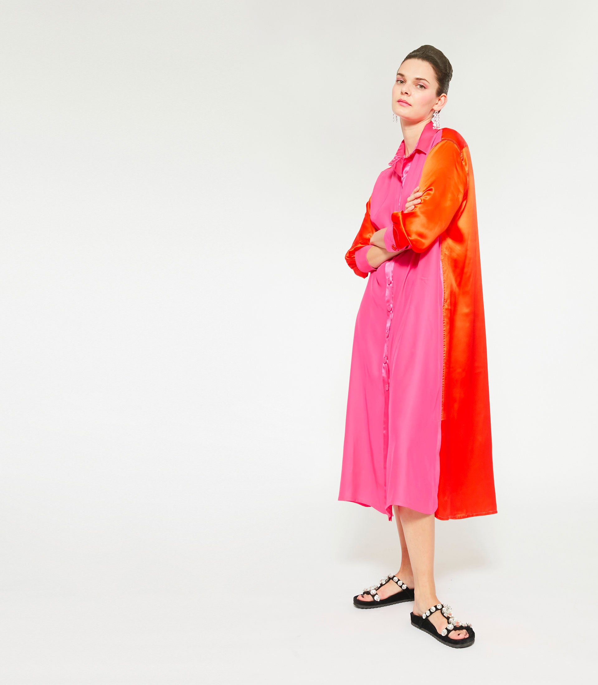 JAY SILK DRESS -  Fuxia & Orange Silk