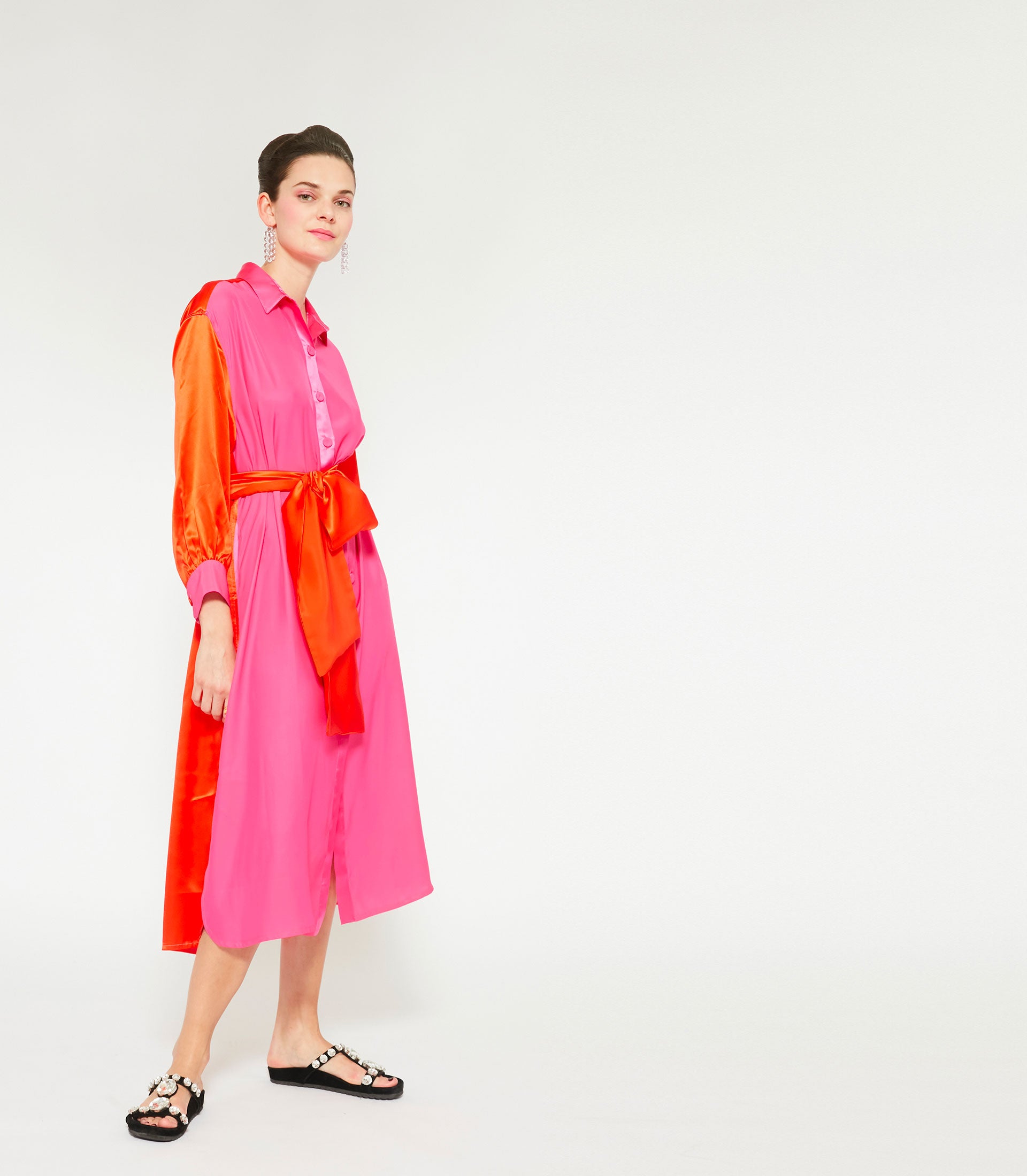 JAY SILK DRESS -  Fuxia & Orange Silk