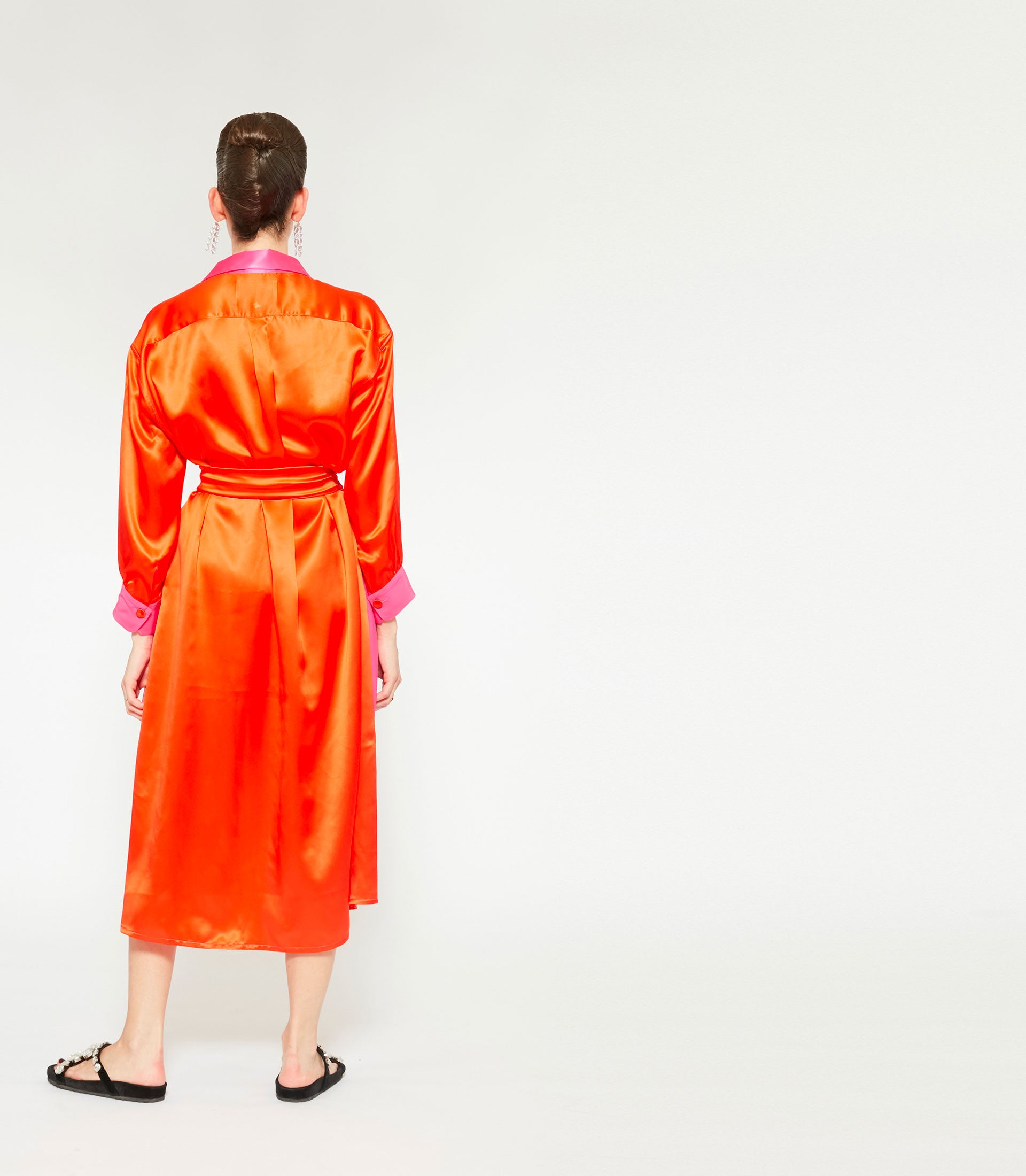 JAY SILK DRESS -  Fuxia & Orange Silk