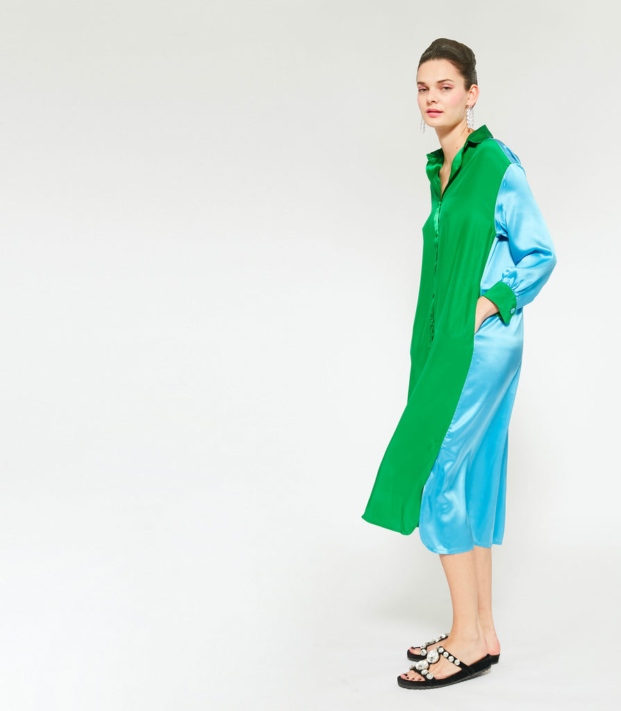 JAY SILK DRESS - Emerald Green & Klein Blue Silk