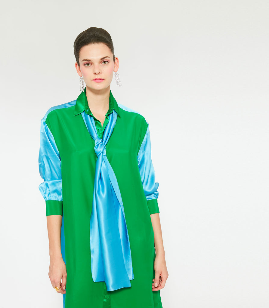 JAY SILK DRESS - Emerald Green & Klein Blue Silk