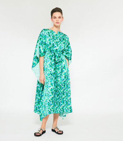 KARINA KAFTAN - Tessella multi green & blue silk