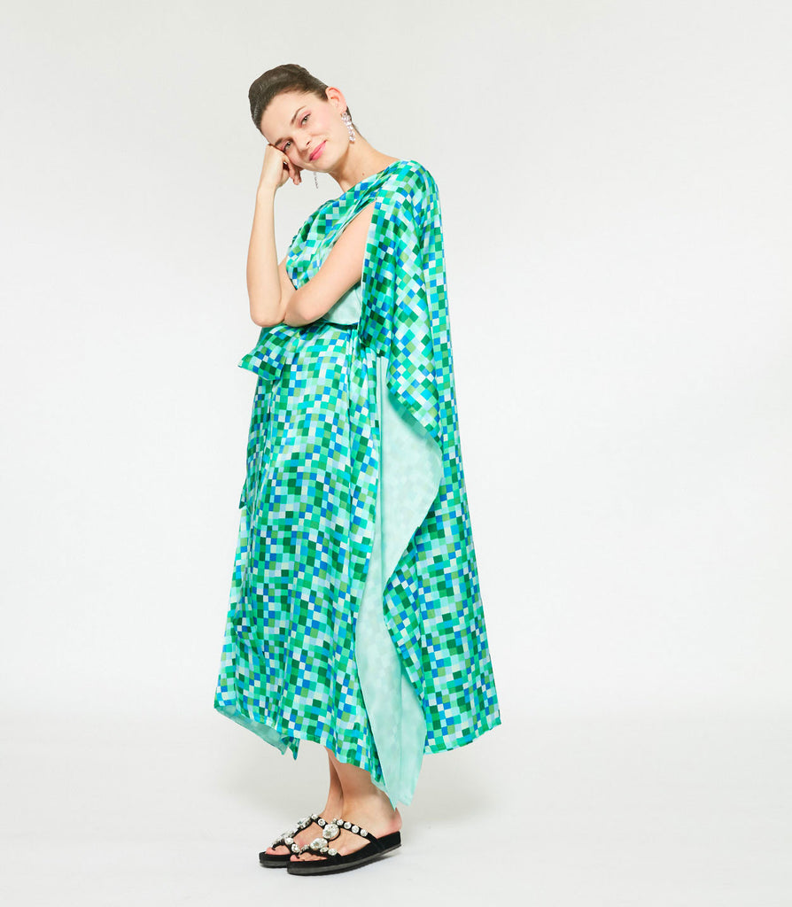 KARINA KAFTAN - Tessella multi green & blue silk