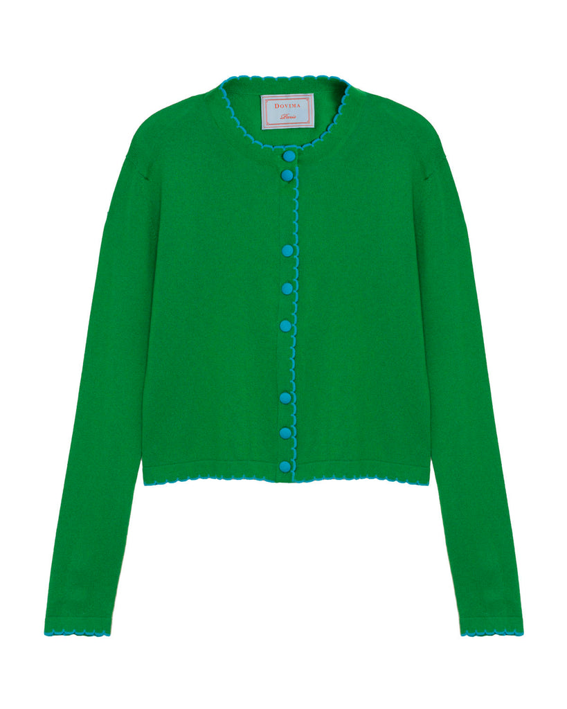 SPENCER SCALLOP EDGE ROUND-NECK LONG SLEEVE FITTED CARDIGAN - Green
