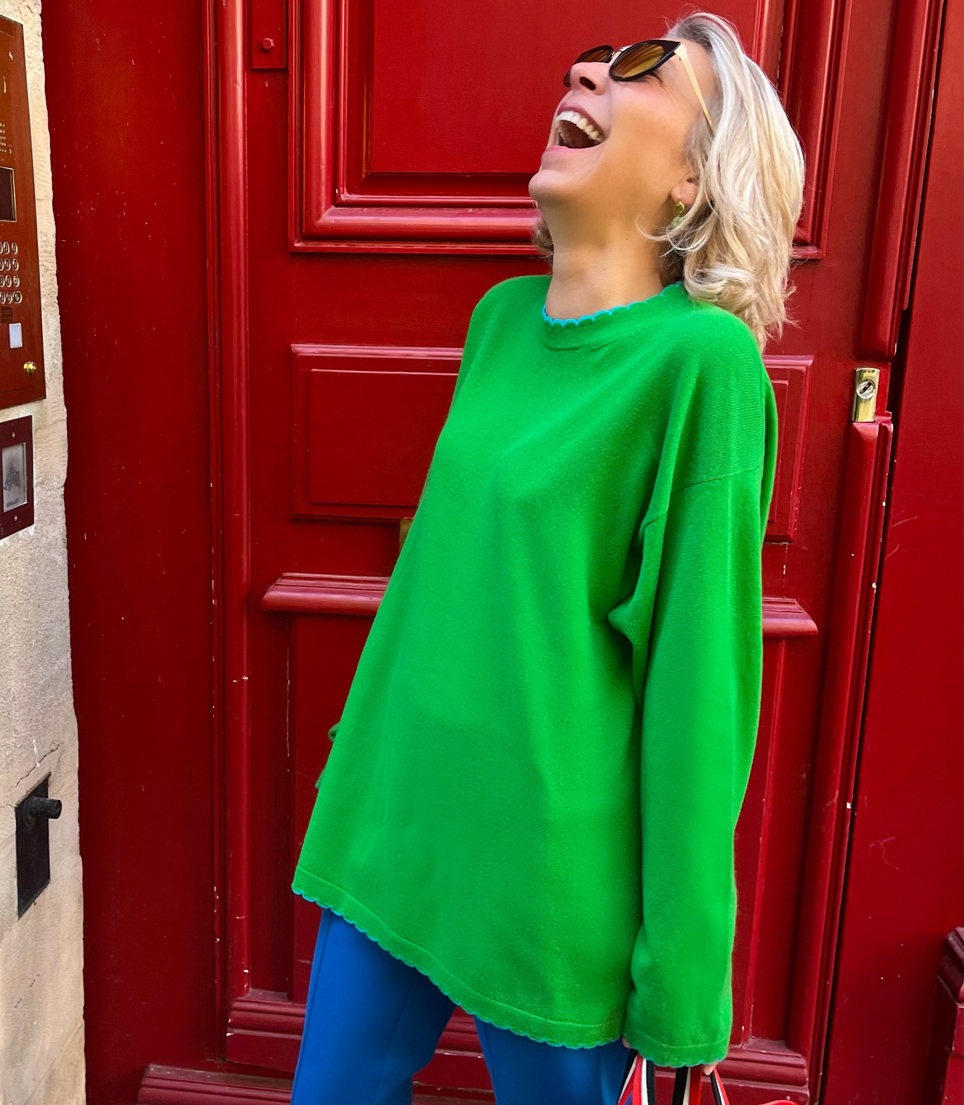 THOMSON SCALLOP EDGE ROUND-NECK LONG SLEEVE TUNIC SWEATER - Green